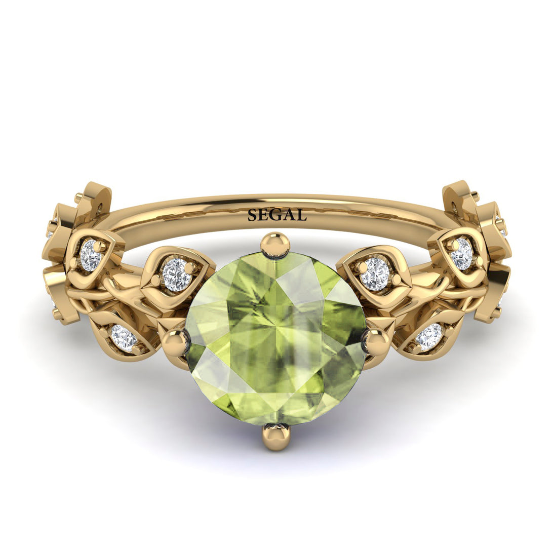 Leaves All Around Yellow Gold Peridot Ring - Sydney 2ct No. 701