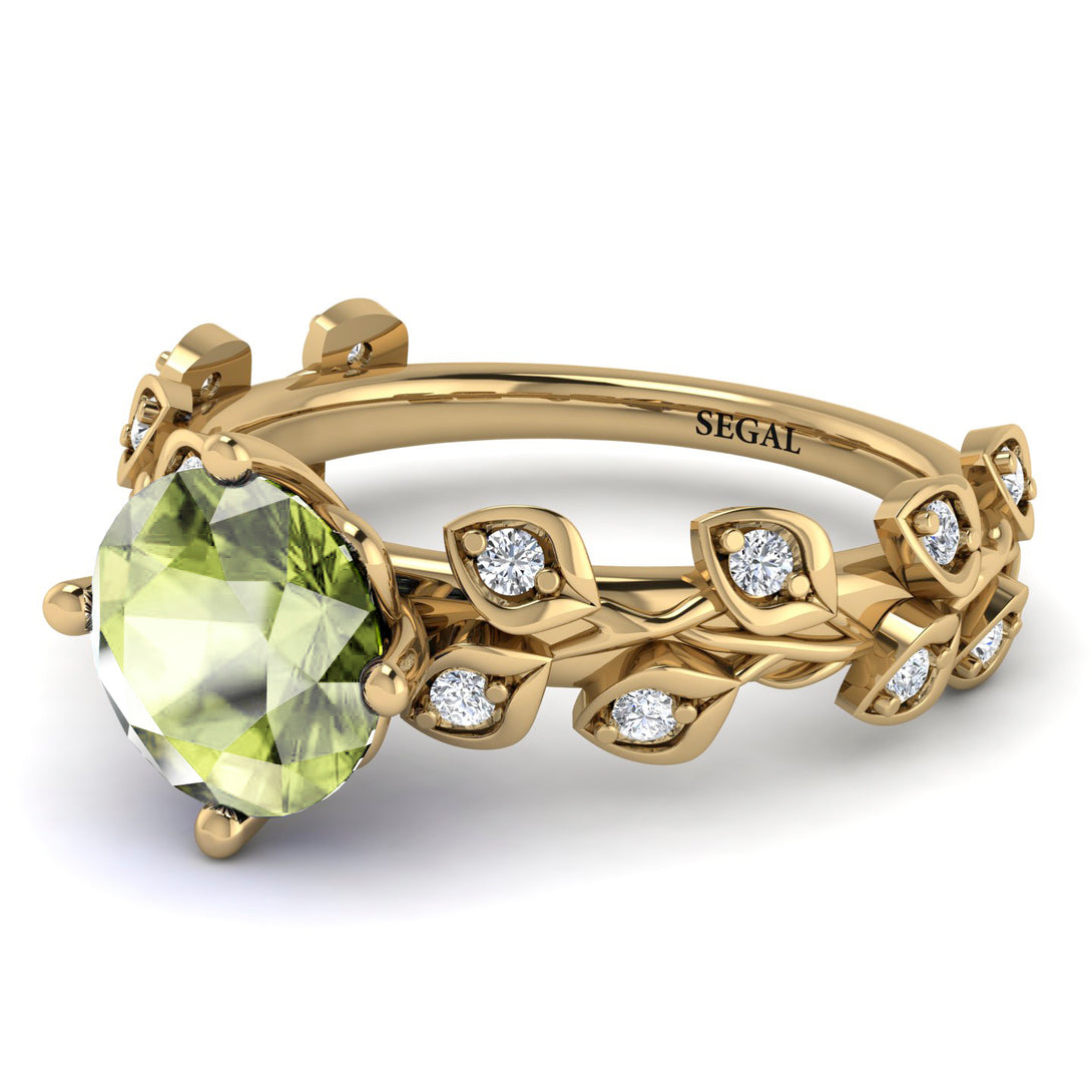 Leaves All Around Yellow Gold Peridot Ring - Sydney 2ct No. 701