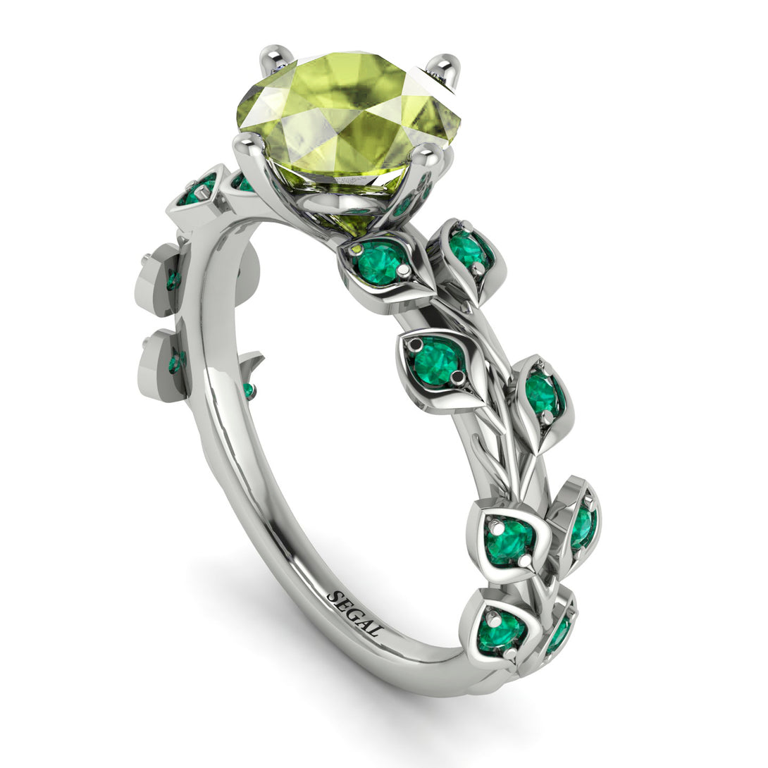 Leaves All Around White Gold Peridot Ring - Sydney 2ct No. 706