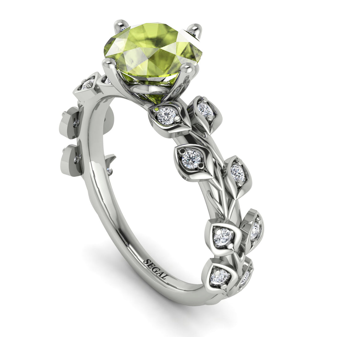 Leaves All Around White Gold Peridot Ring - Sydney 2ct No. 703
