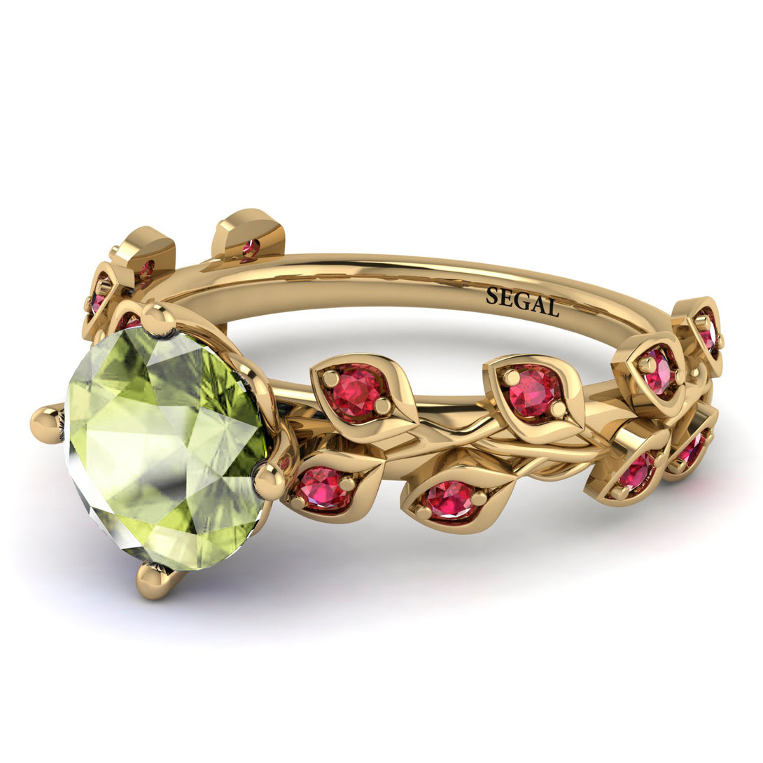 Leaves All Around Yellow Gold Peridot Ring - Sydney 2ct No. 710
