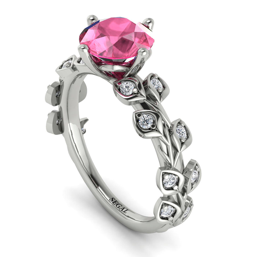 Leaves All Around White Gold Pink Moissanite Ring - Sydney 2ct No. 803