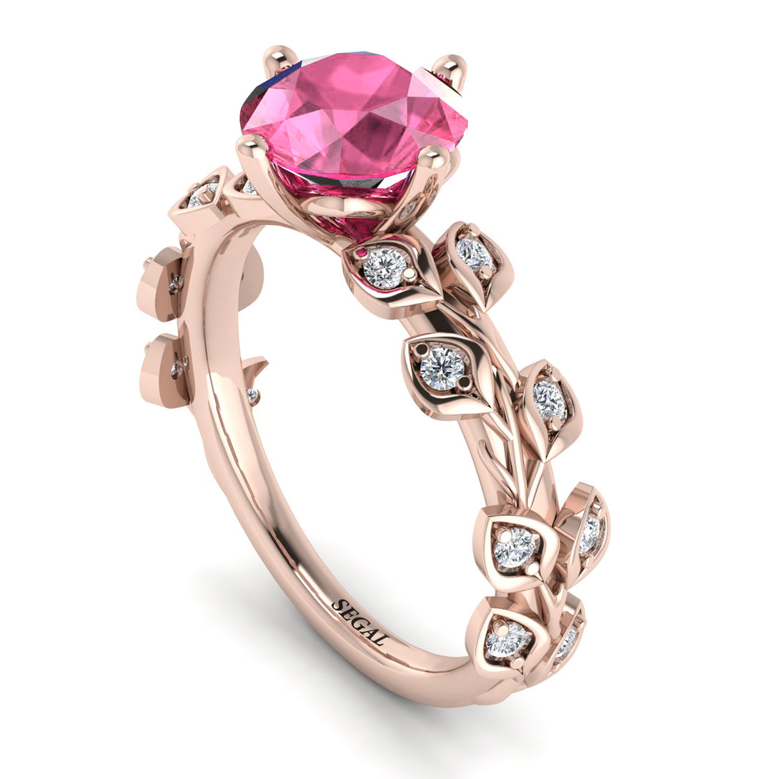 Leaves All Around Rose Gold Pink Moissanite Ring - Sydney 2ct No. 802