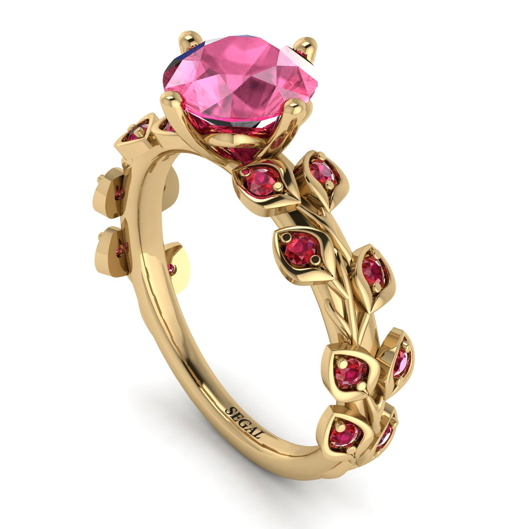 Leaves All Around Yellow Gold Pink Moissanite Ring - Sydney 2ct No. 810