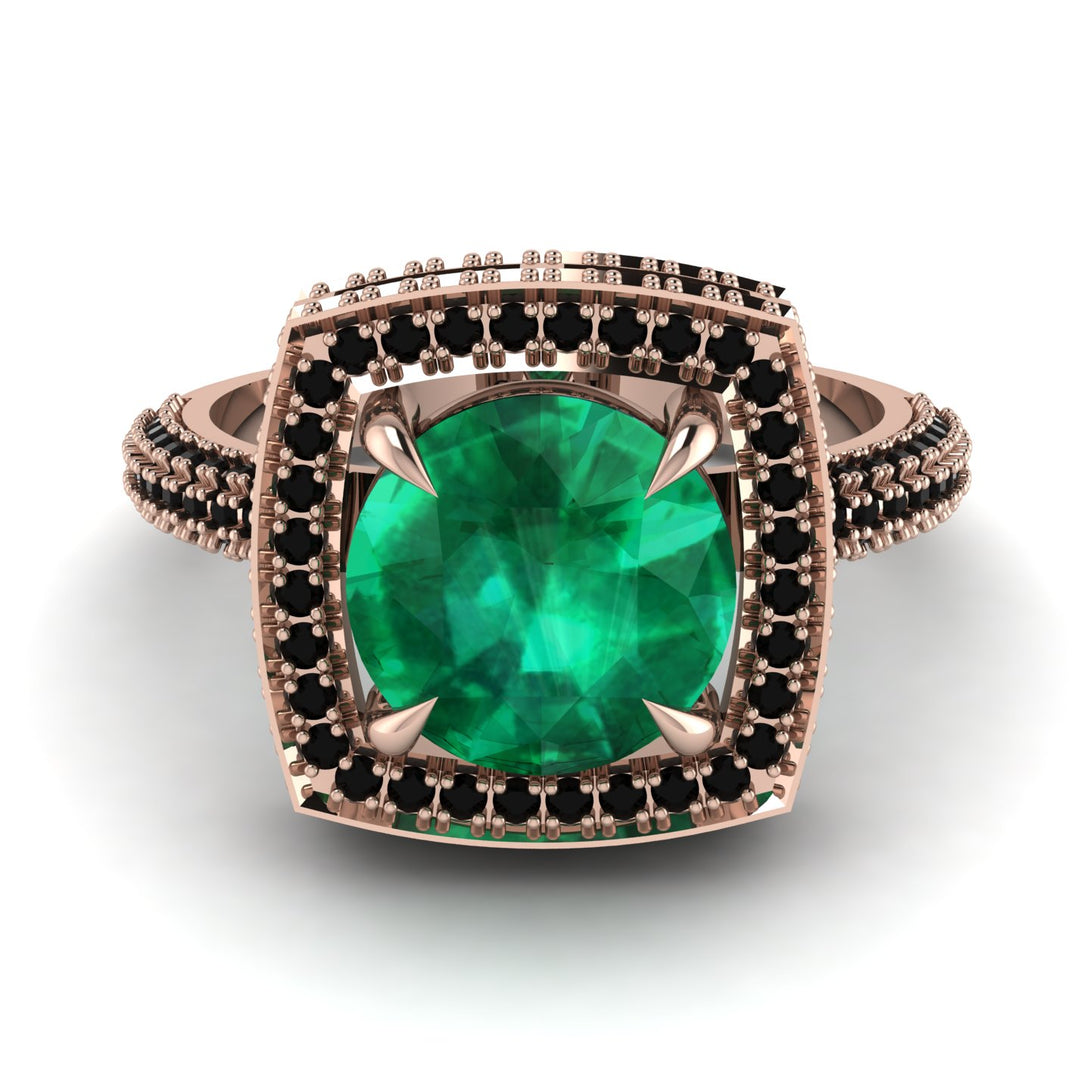 Round Emerald Double Halo Engagement Ring - Kayleigh No. 35