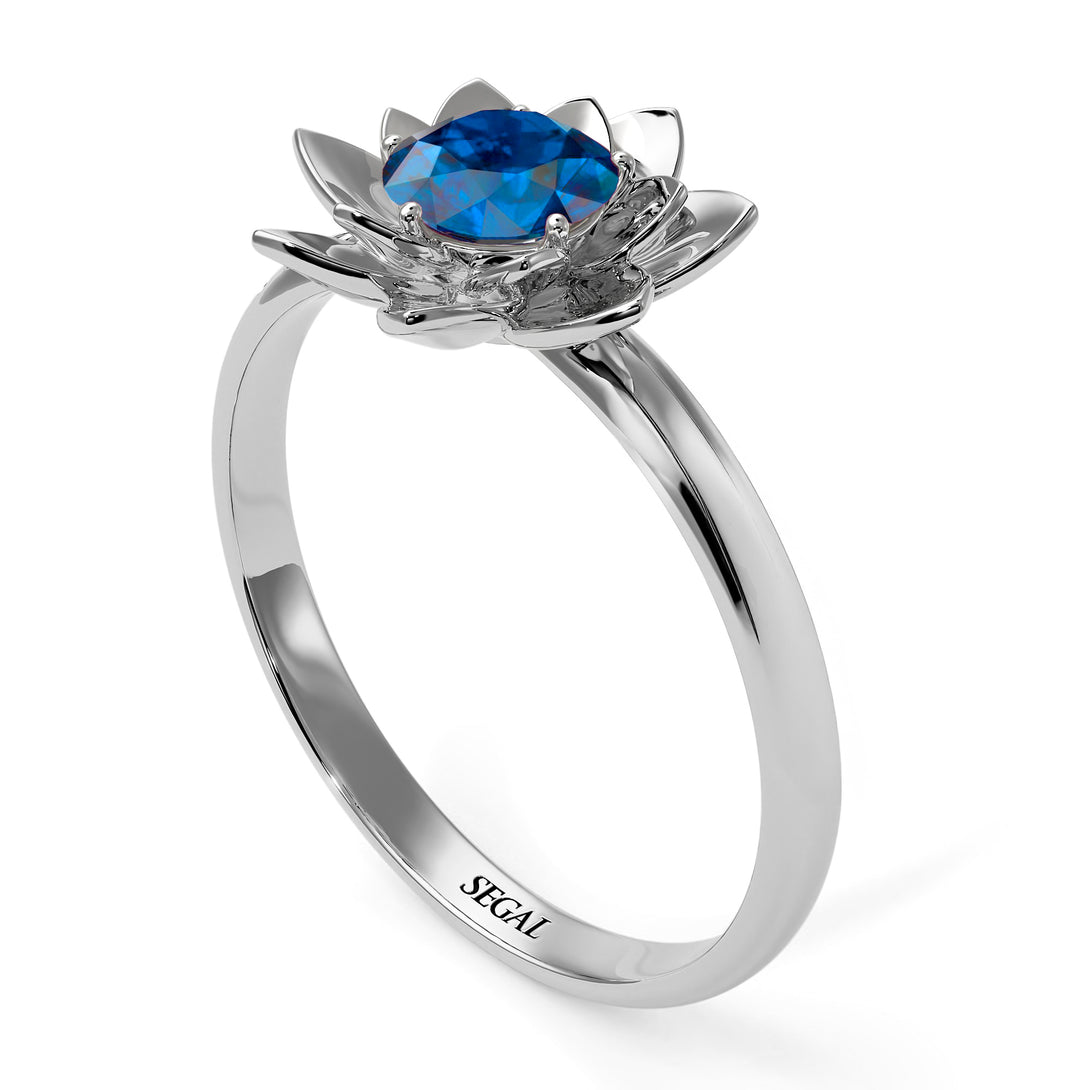 Lotus Flower Solitaire Blue Topaz Ring - Lotus no. 503