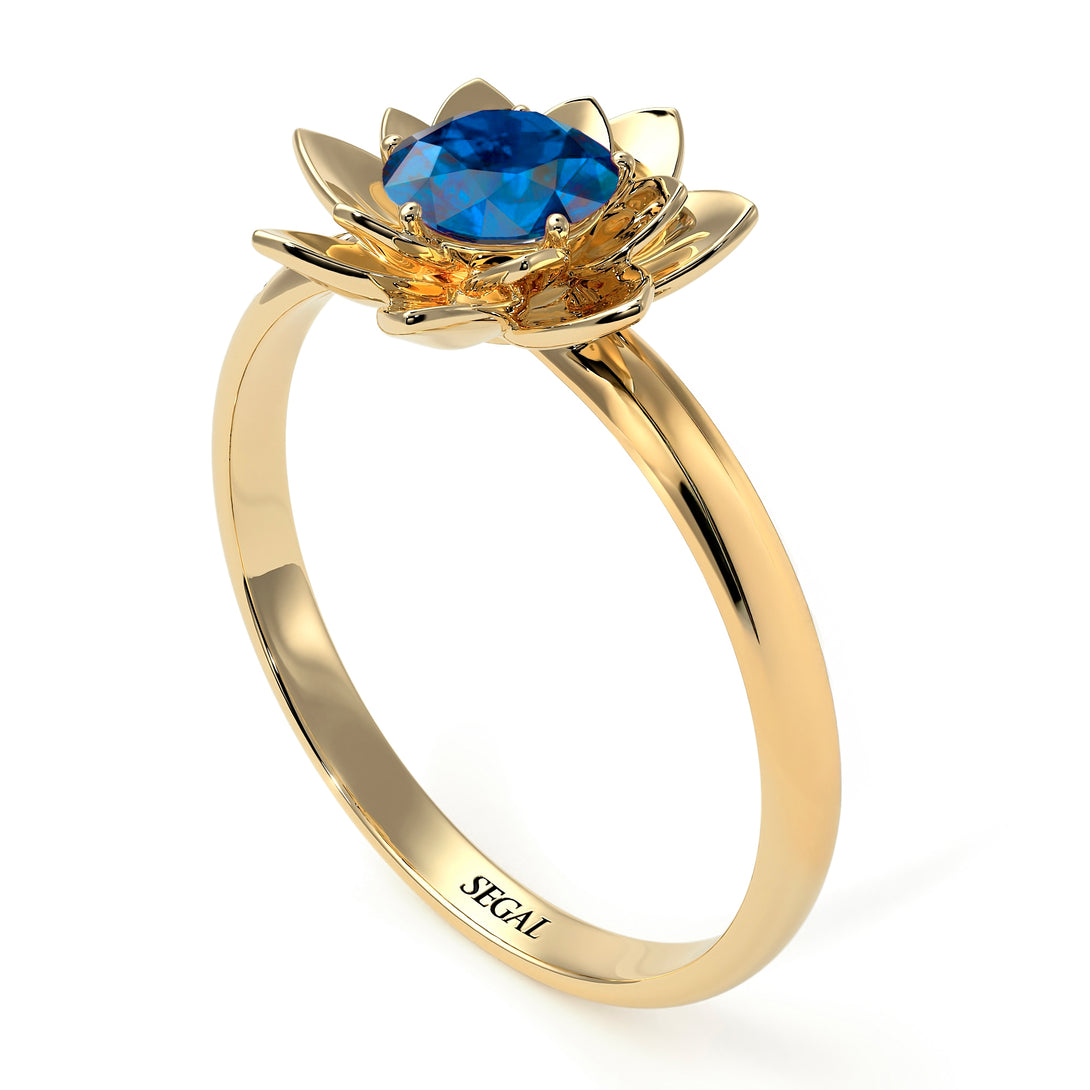 Lotus Flower Solitaire Blue Topaz Ring - Lotus no. 501