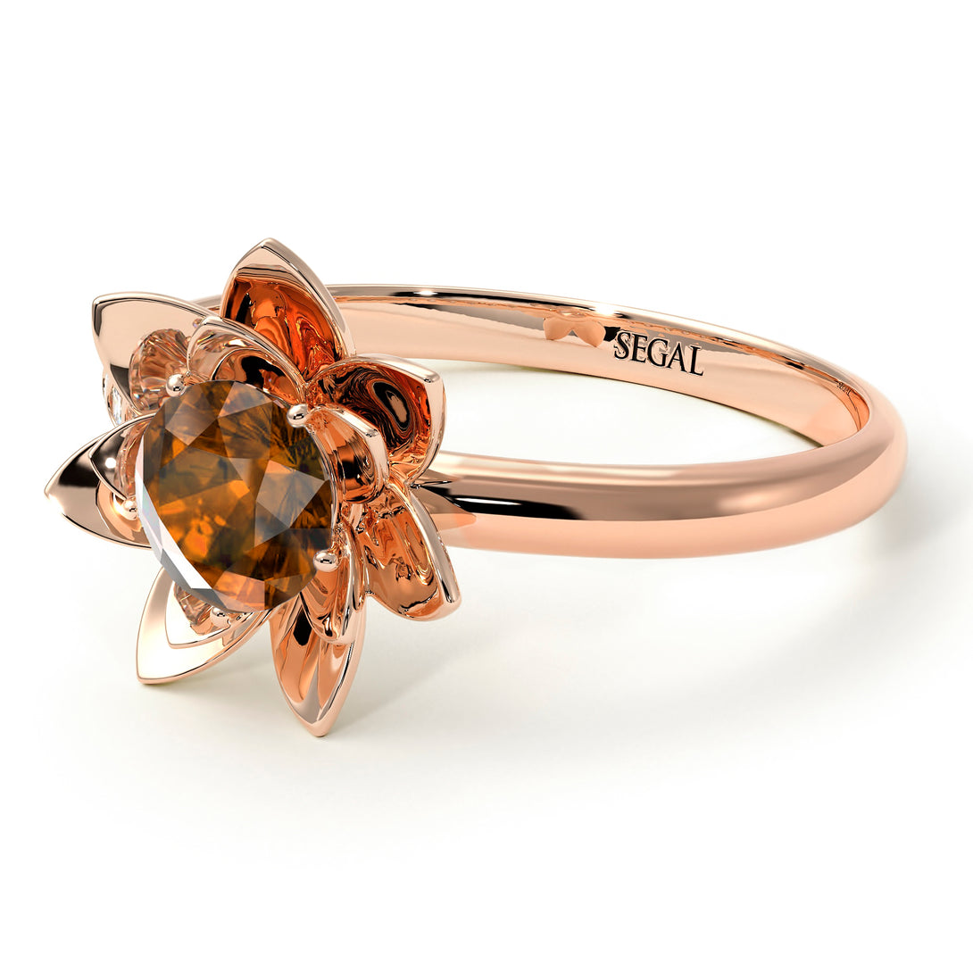 Lotus Flower Solitaire Brown Diamond Ring - Lotus no. 1102