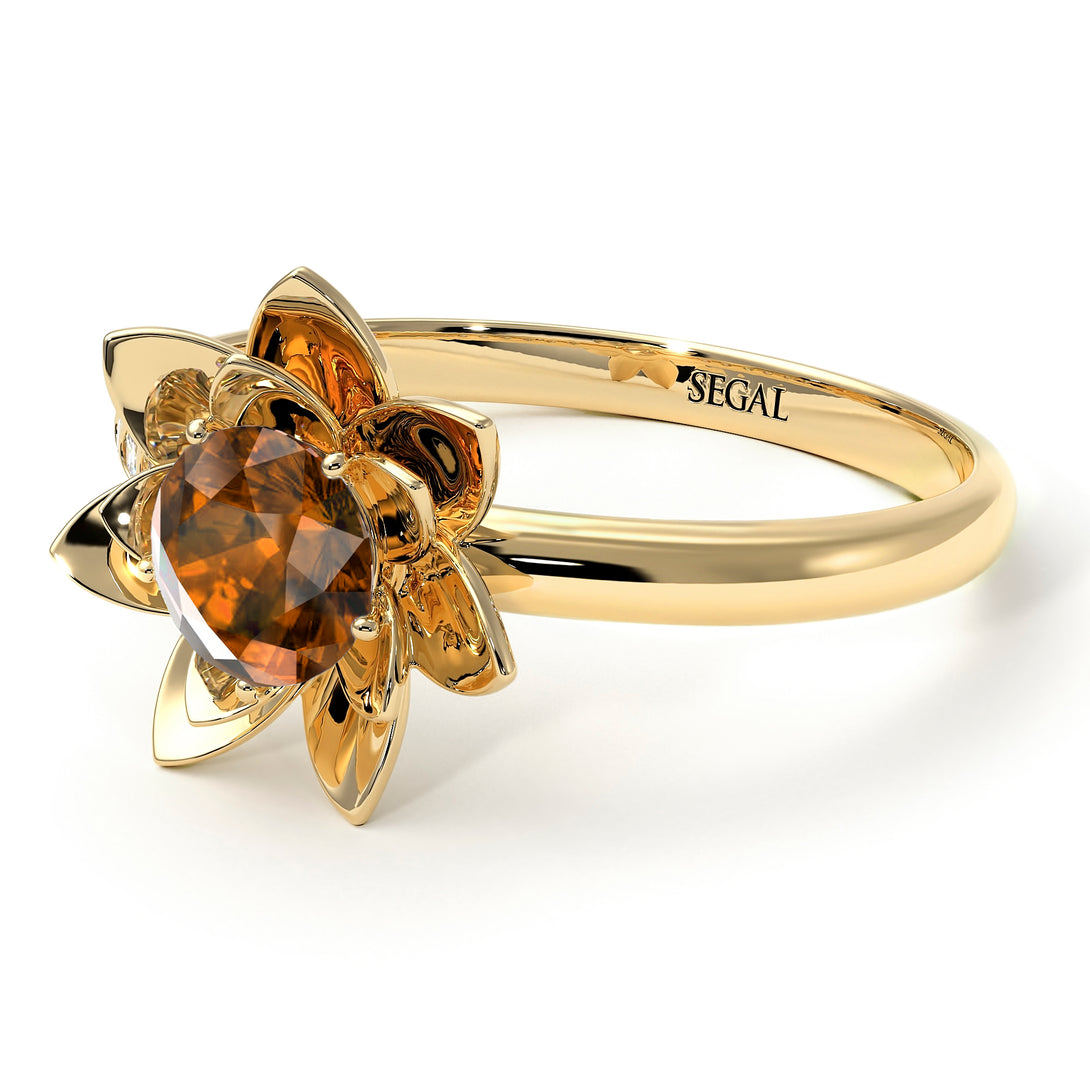 Lotus Flower Solitaire Brown Diamond Ring - Lotus no. 1101