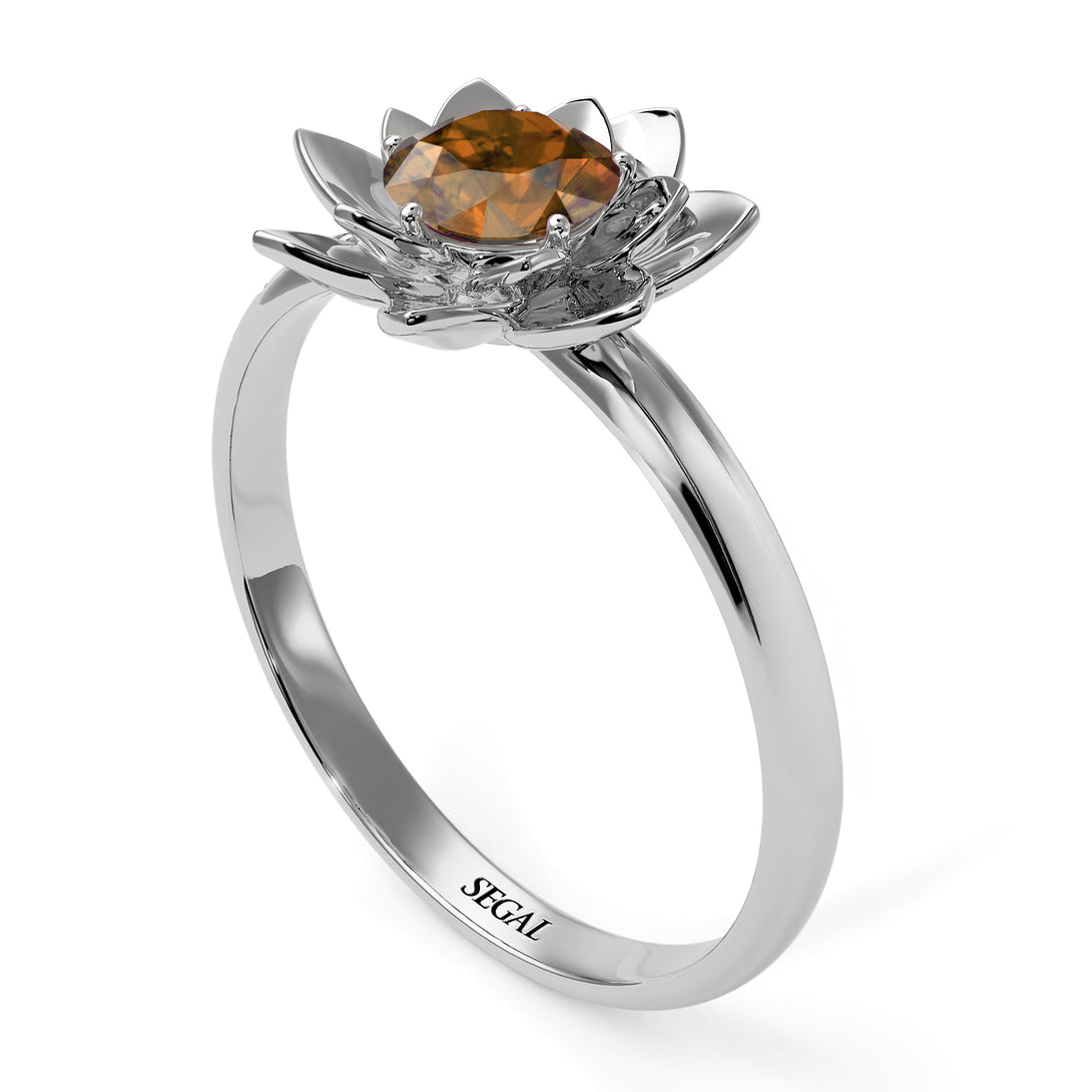 Lotus Flower Solitaire Brown Diamond Ring - Lotus no. 1103