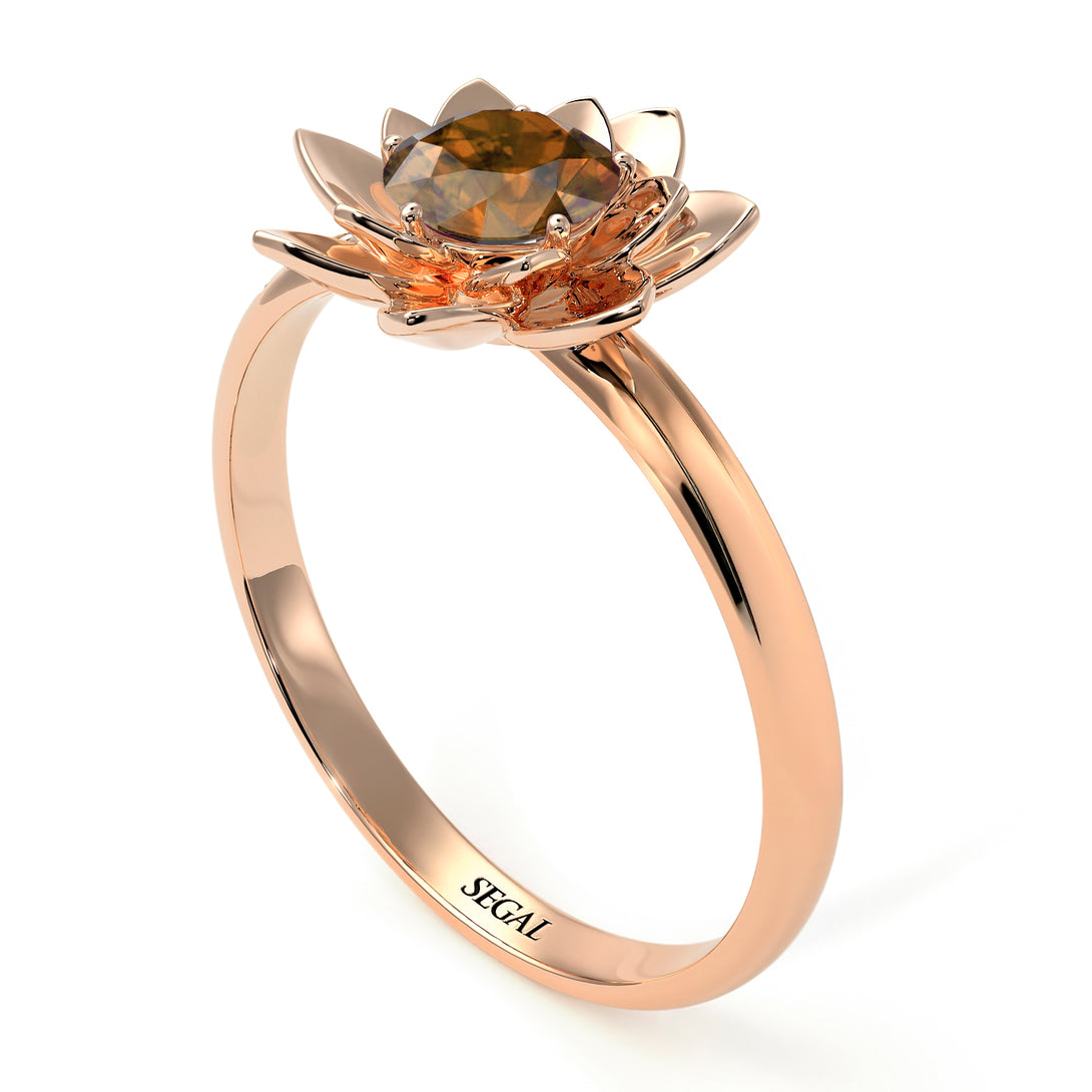 Lotus Flower Solitaire Brown Diamond Ring - Lotus no. 1102