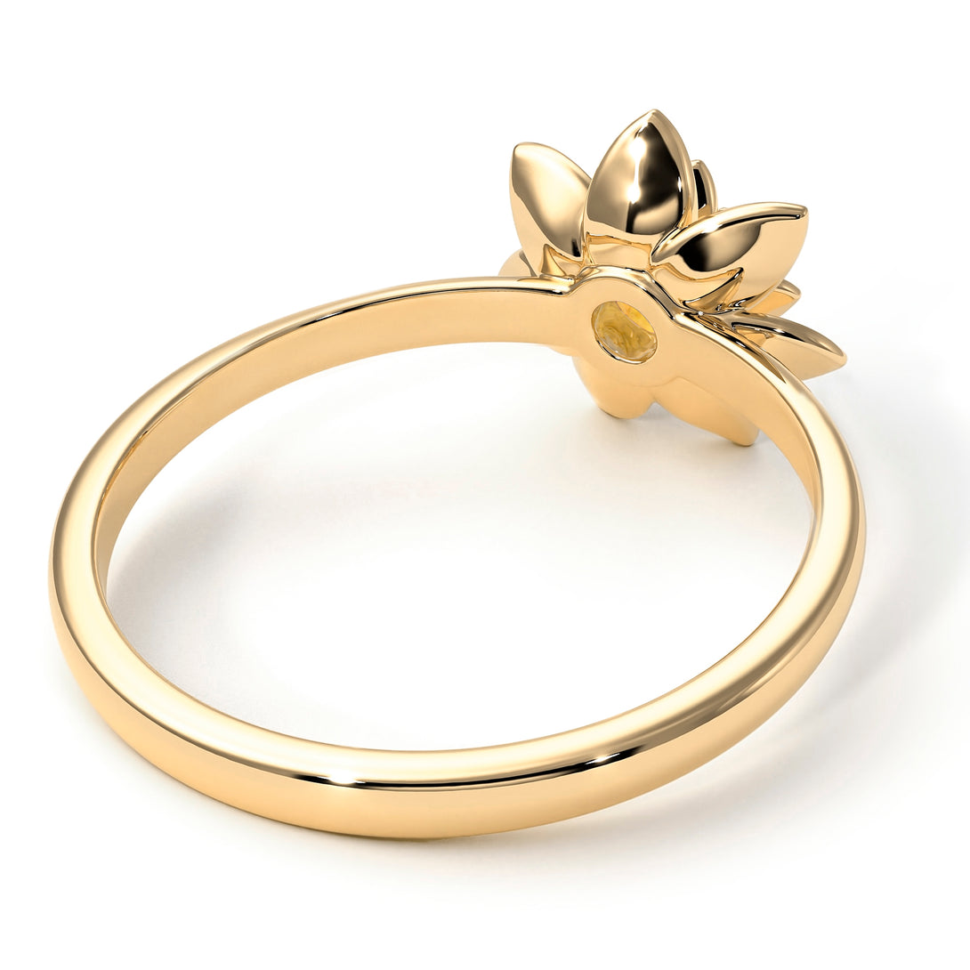 Lotus Flower Solitaire Citrine Ring - Lotus no. 601