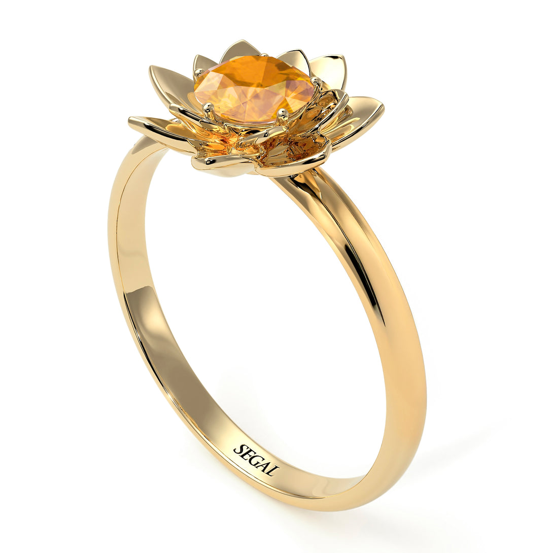 Lotus Flower Solitaire Citrine Ring - Lotus no. 601
