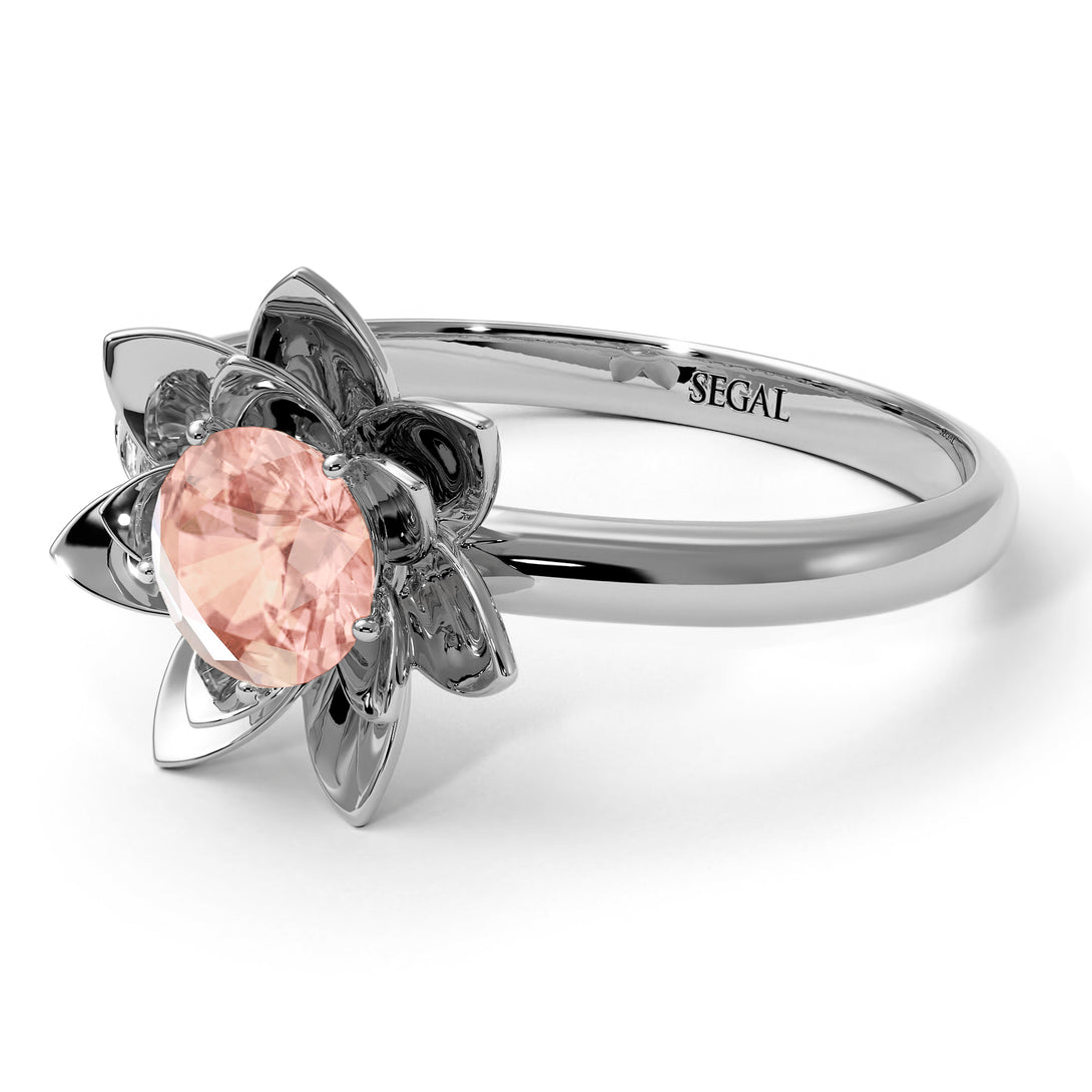 Lotus Flower Solitaire Morganite Ring - Lotus no. 903