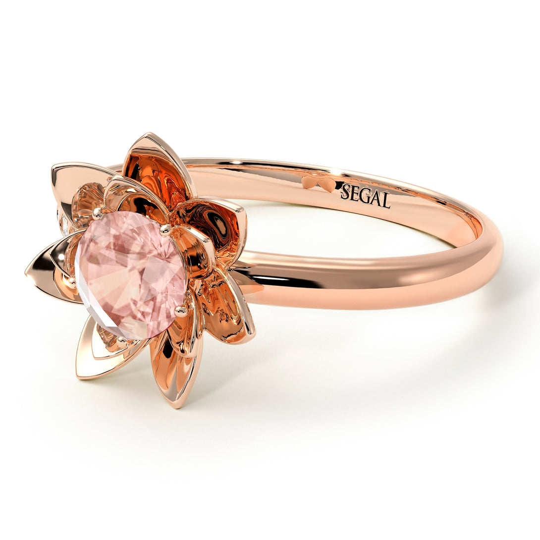 Lotus Flower Solitaire Morganite Ring - Lotus no. 902