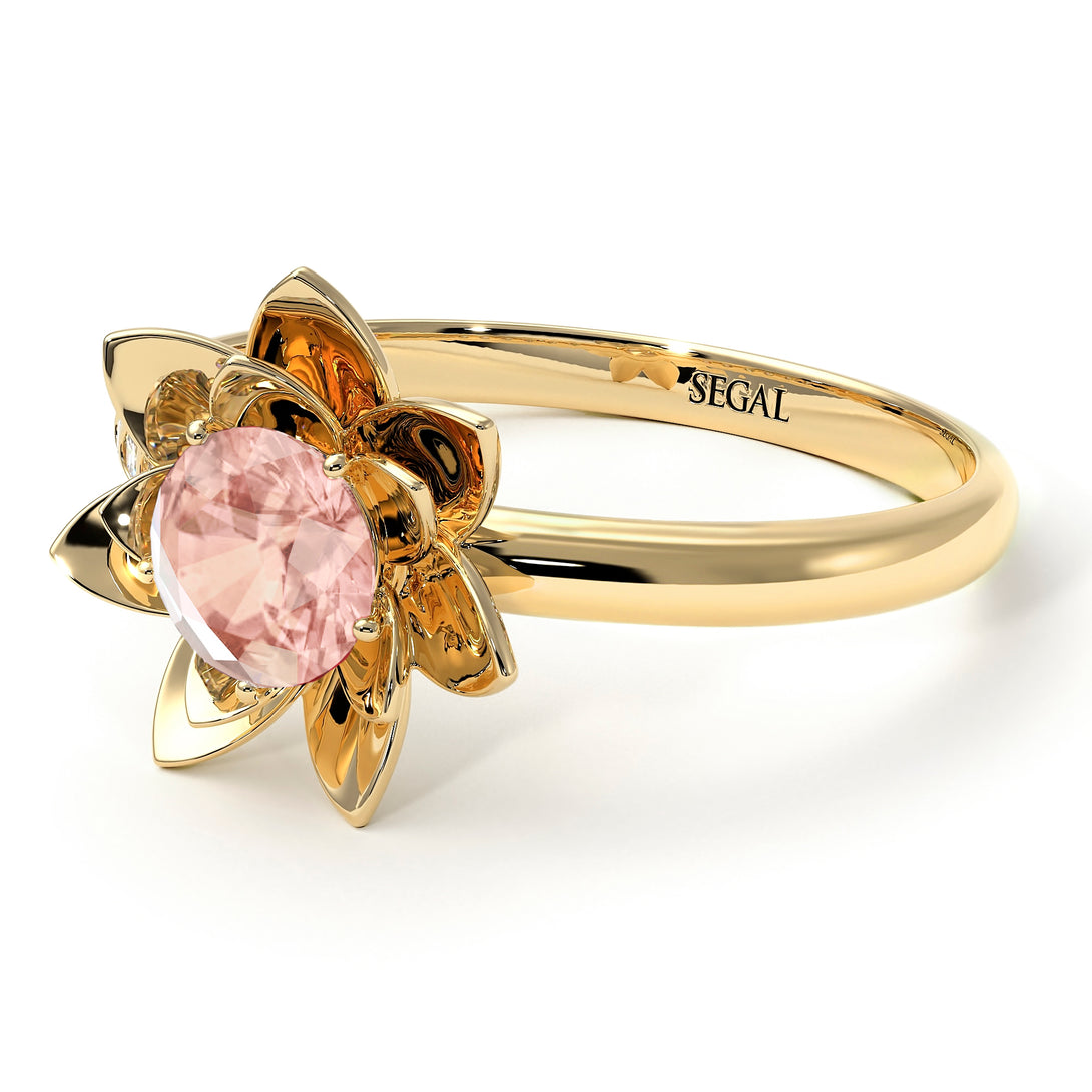 Lotus Flower Solitaire Morganite Ring - Lotus no. 901