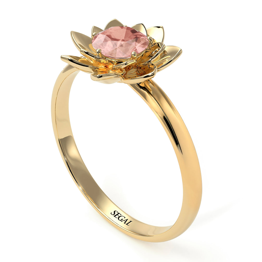 Lotus Flower Solitaire Morganite Ring - Lotus no. 901