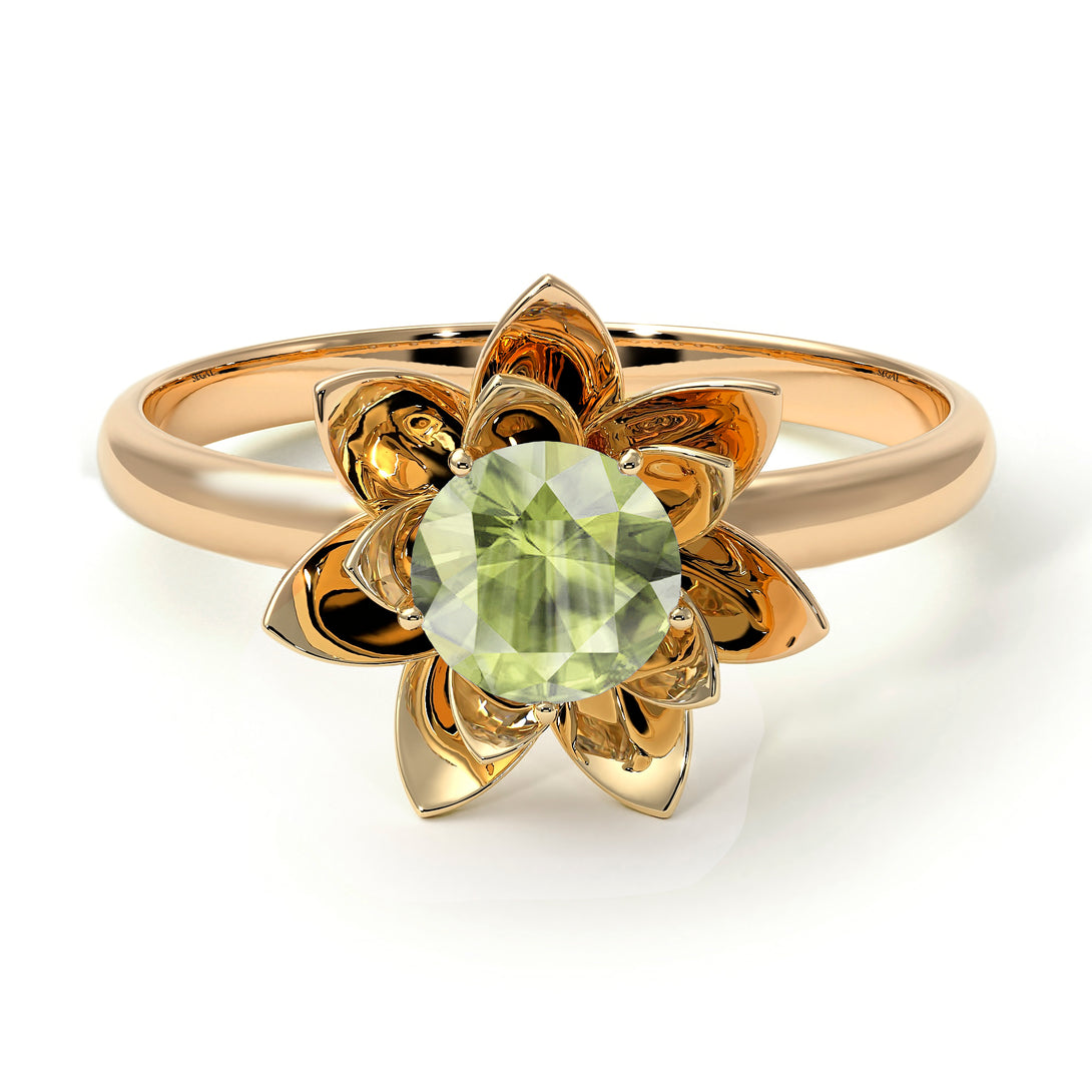 Lotus Flower Solitaire Peridot Ring - Lotus no. 701