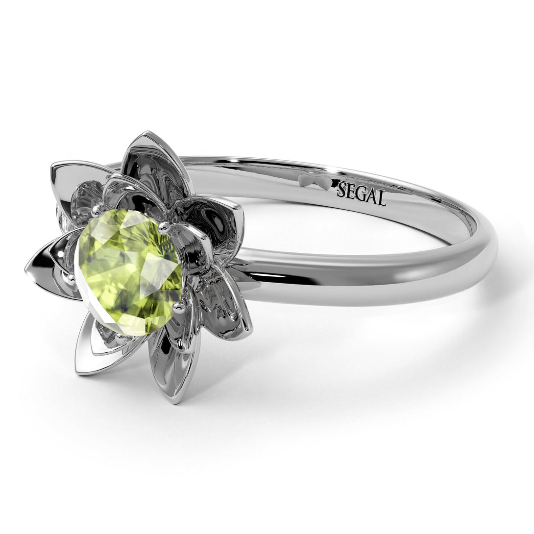 Lotus Flower Solitaire Peridot Ring - Lotus no. 703