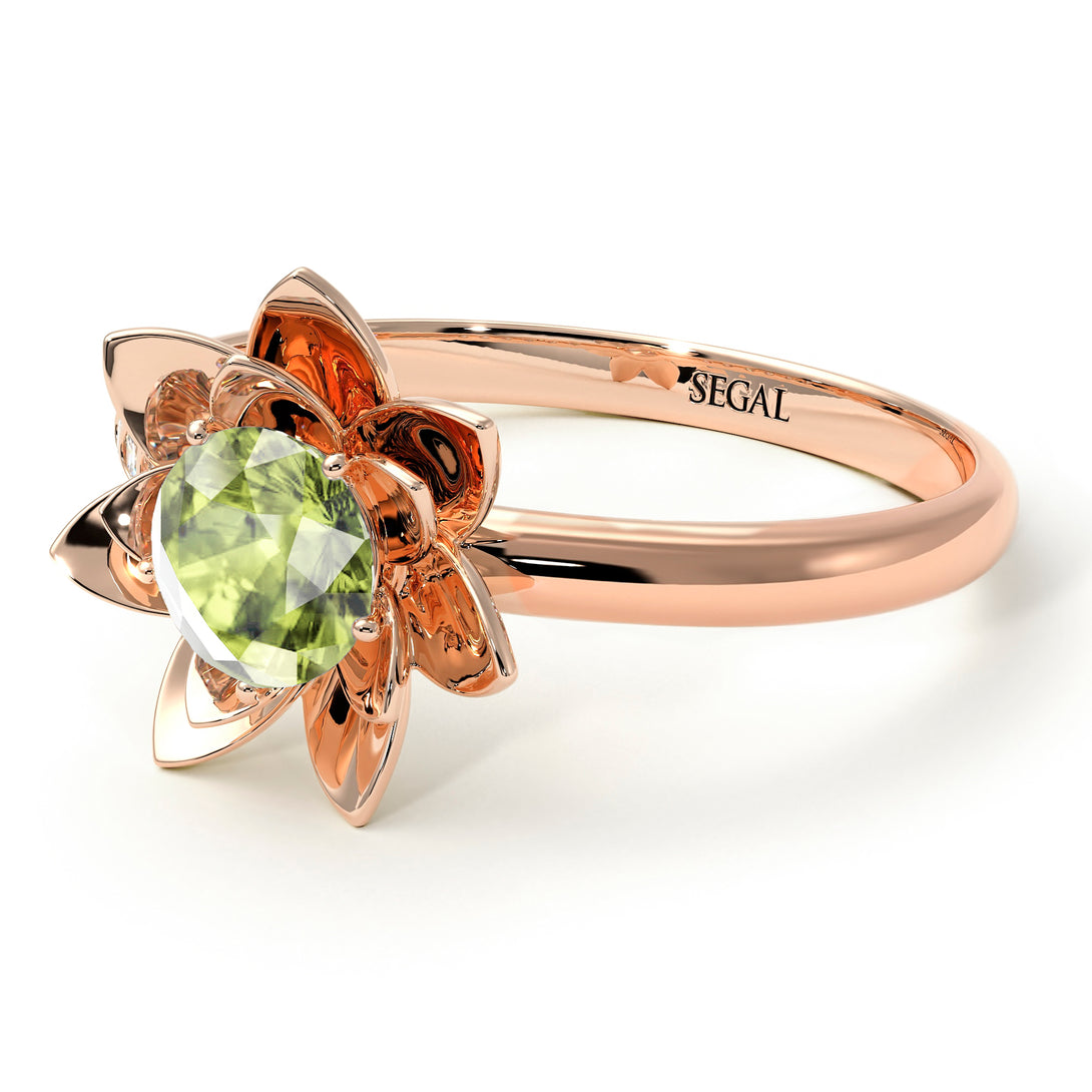 Lotus Flower Solitaire Peridot Ring - Lotus no. 702