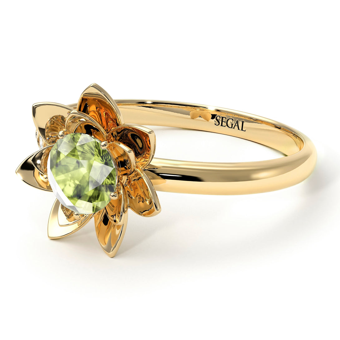 Lotus Flower Solitaire Peridot Ring - Lotus no. 701