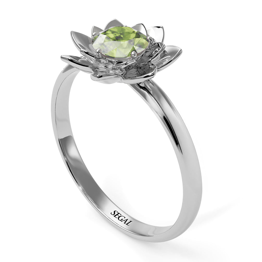 Lotus Flower Solitaire Peridot Ring - Lotus no. 703