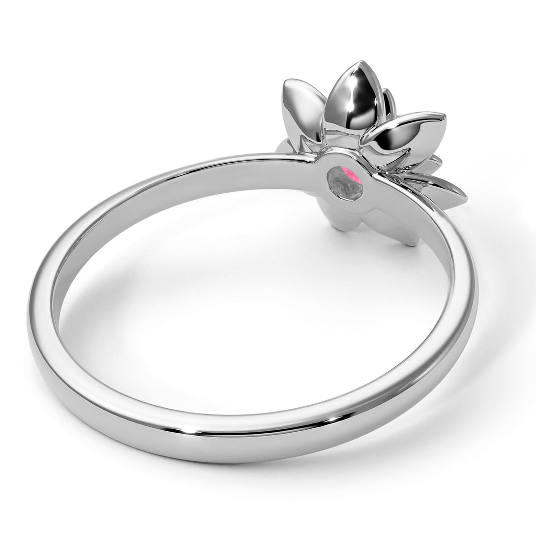Lotus Flower Solitaire Pink Moissanite Ring - Lotus no. 803