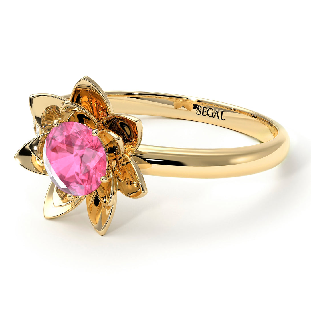 Lotus Flower Solitaire Pink Moissanite Ring - Lotus no. 801