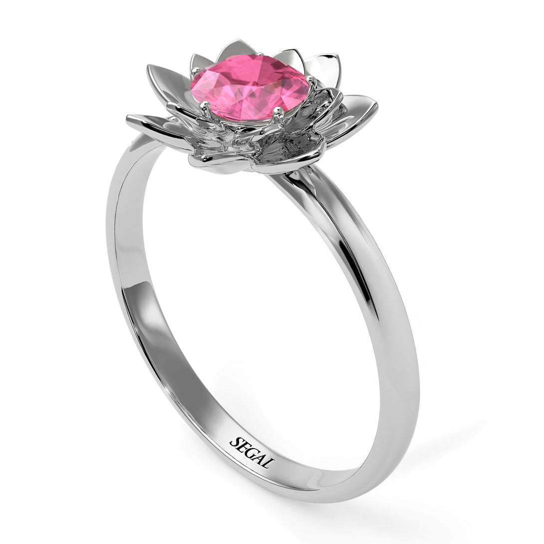 Lotus Flower Solitaire Pink Moissanite Ring - Lotus no. 803