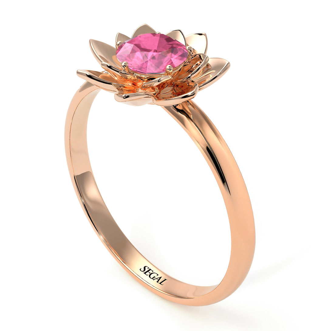 Lotus Flower Solitaire Pink Moissanite Ring - Lotus no. 802