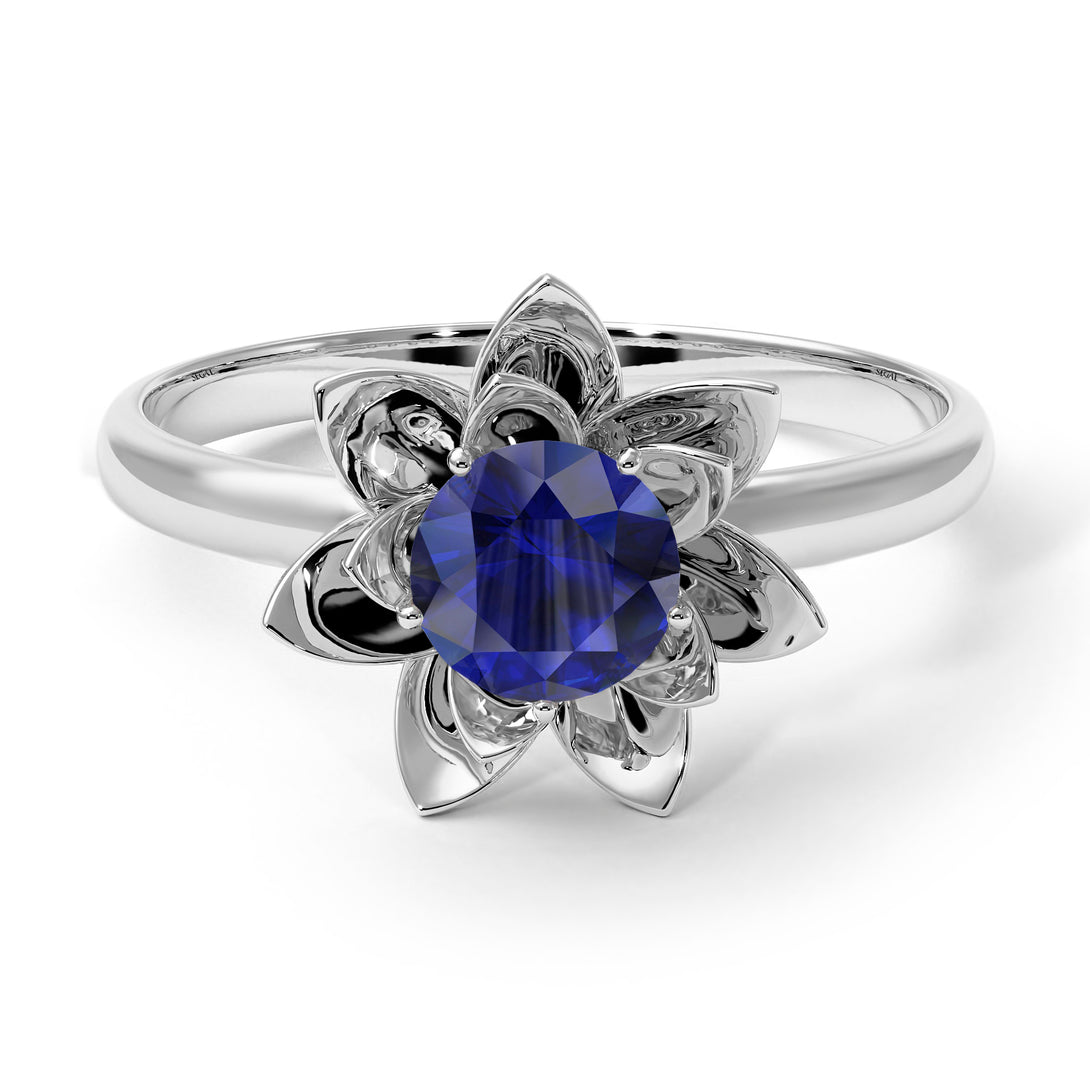 Lotus Flower Solitaire Sapphire Ring - Lotus no. 15