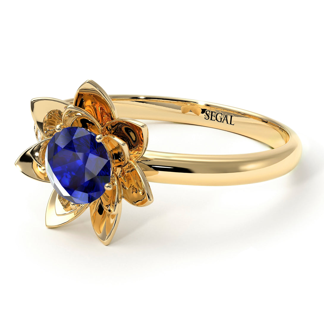 Lotus Flower Solitaire Sapphire Ring - Lotus no. 13