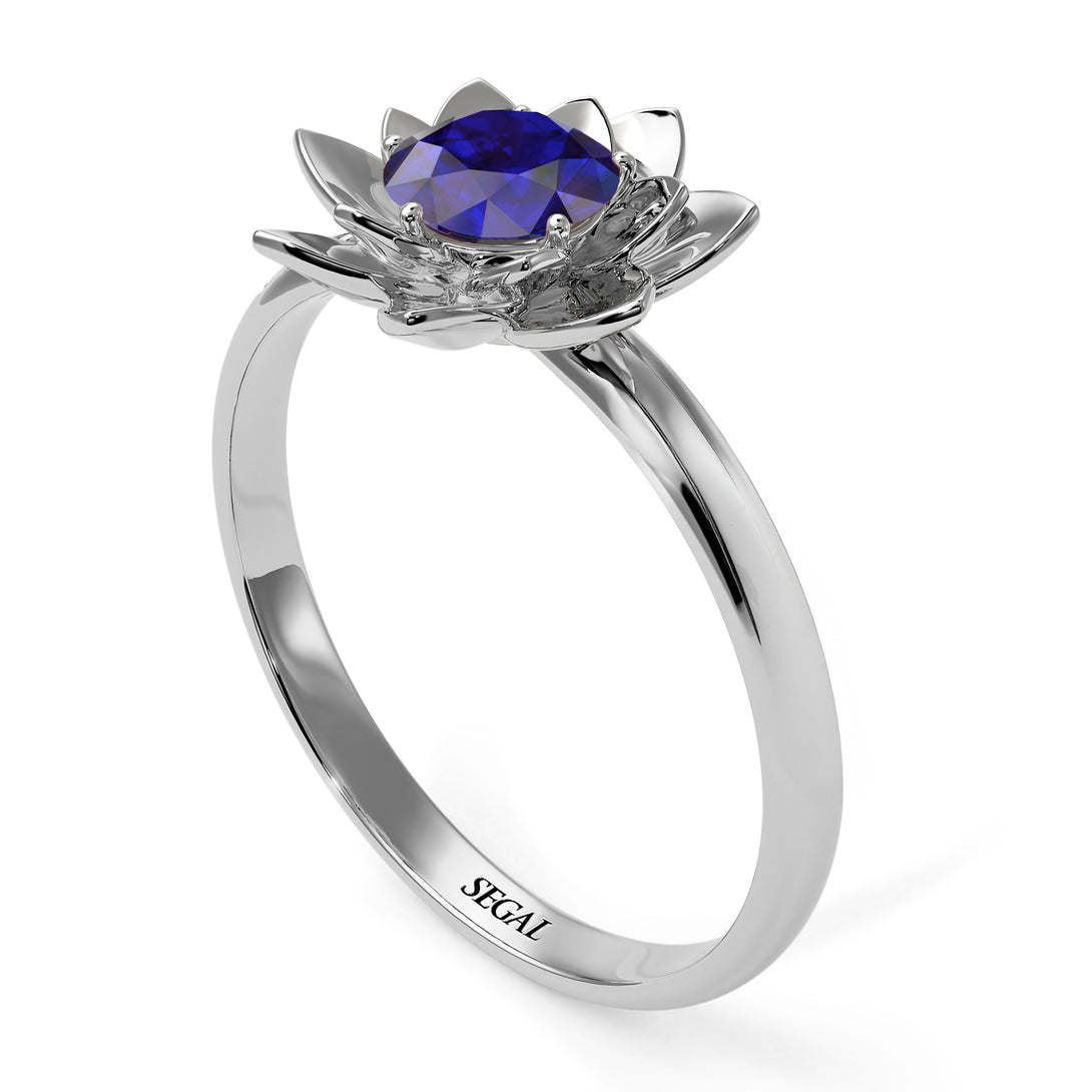 Lotus Flower Solitaire Sapphire Ring - Lotus no. 15