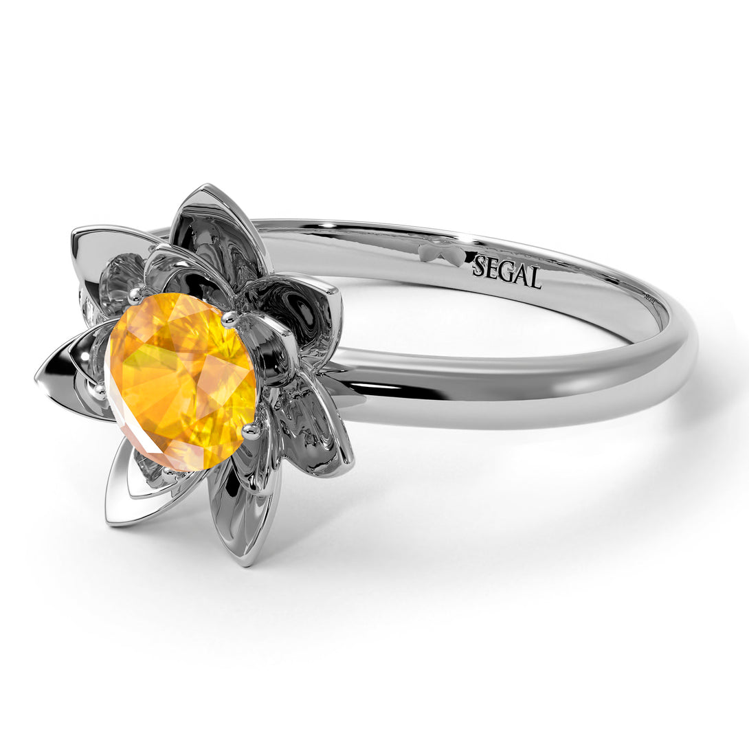 Lotus Flower Solitaire Yellow Diamond Ring - Lotus no. 1003