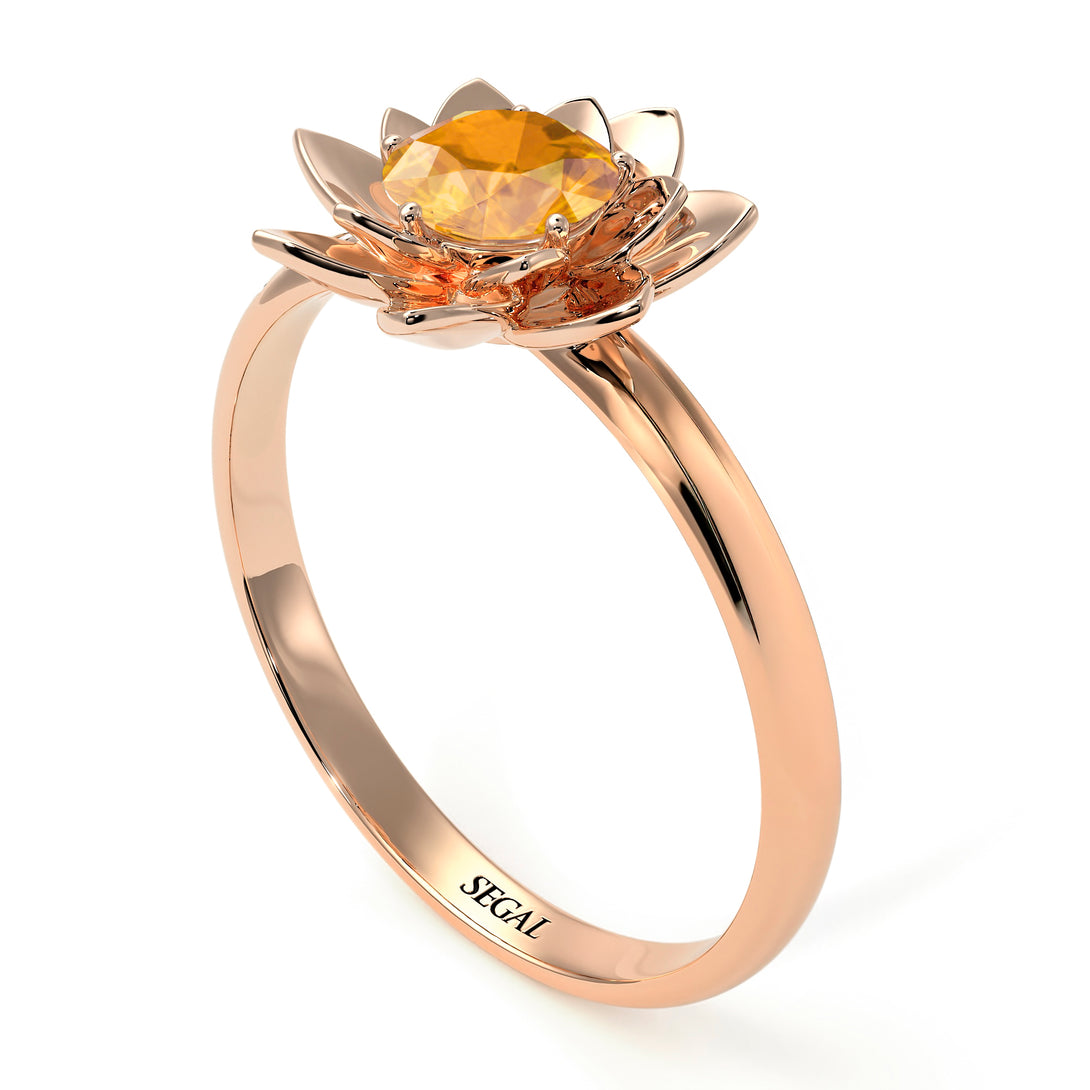 Lotus Flower Solitaire Yellow Diamond Ring - Lotus no. 1002