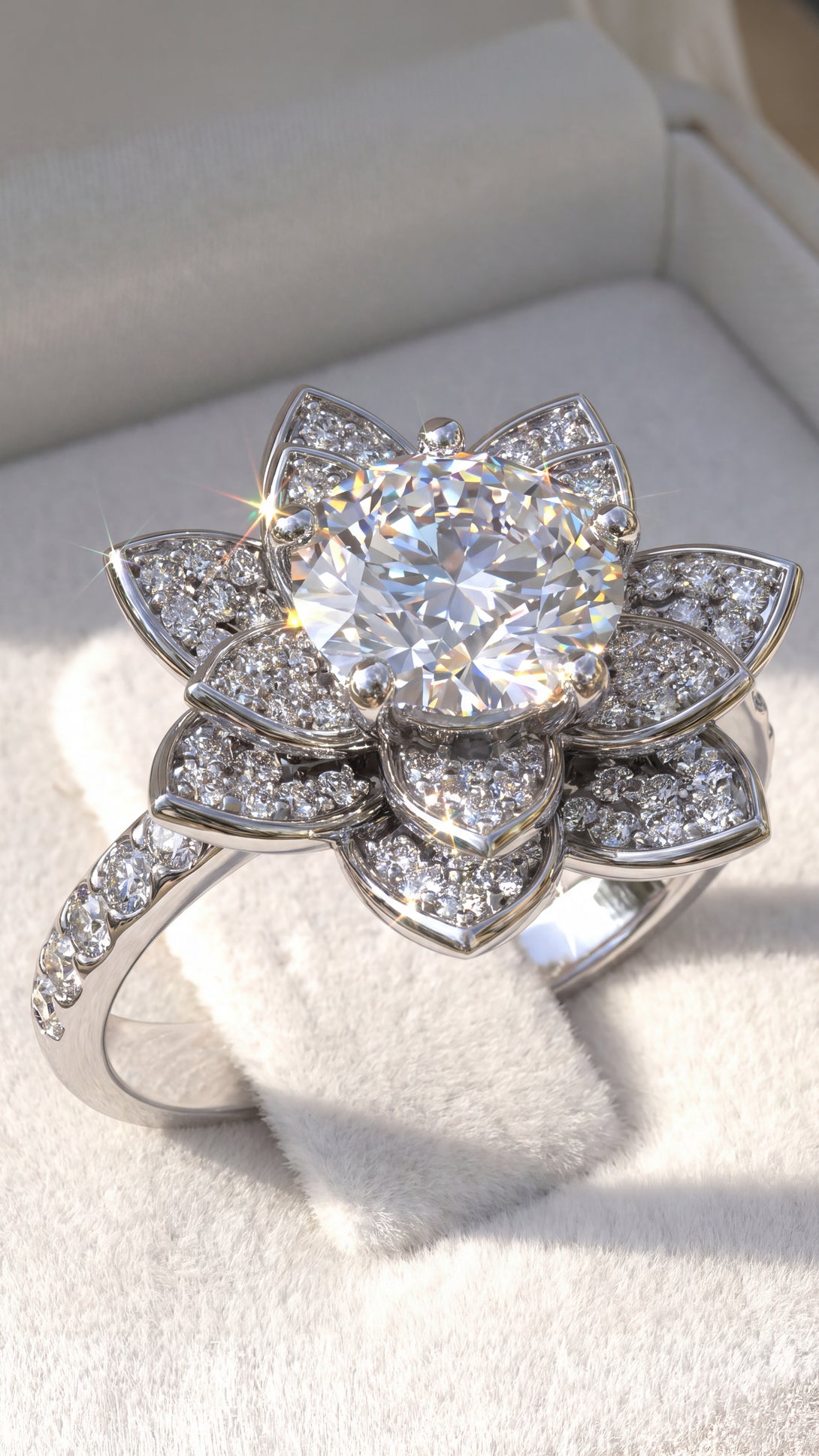 Lotus Diamond Flower Engagement Ring - Princess Lotus no. 3
