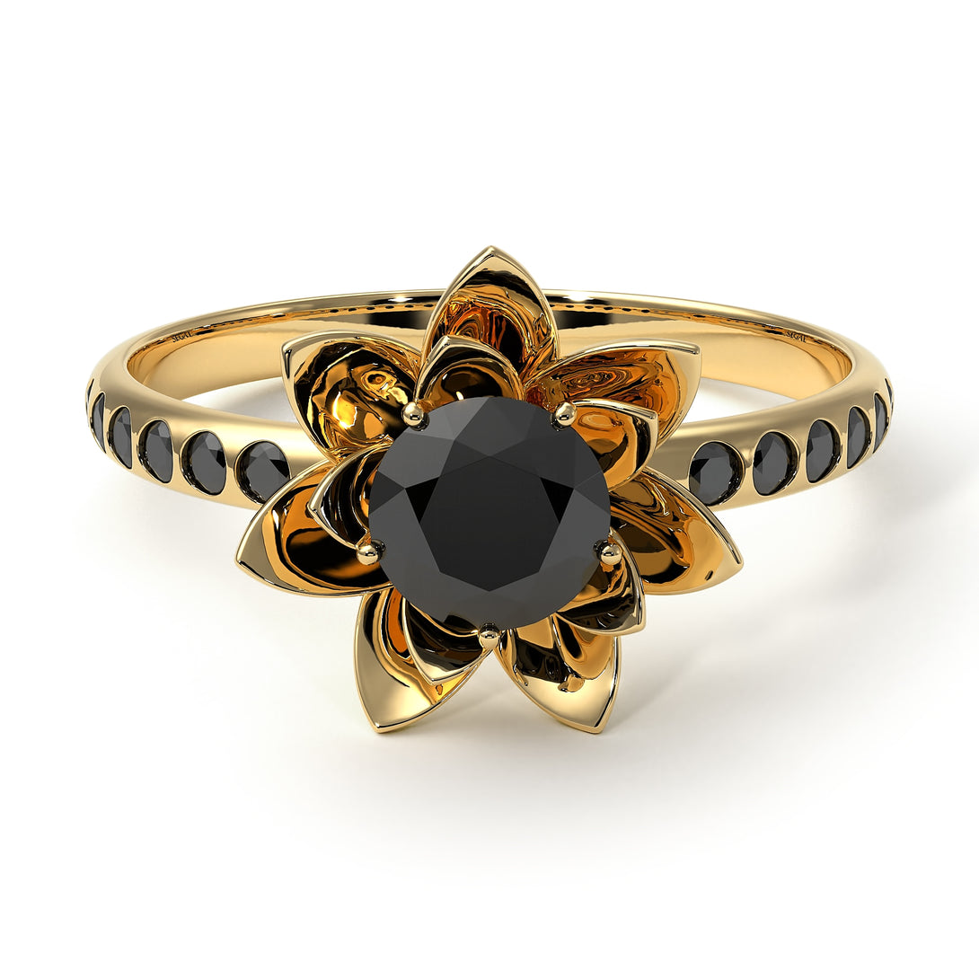 Lotus Flower Black Diamond ring - Lotus no. 16