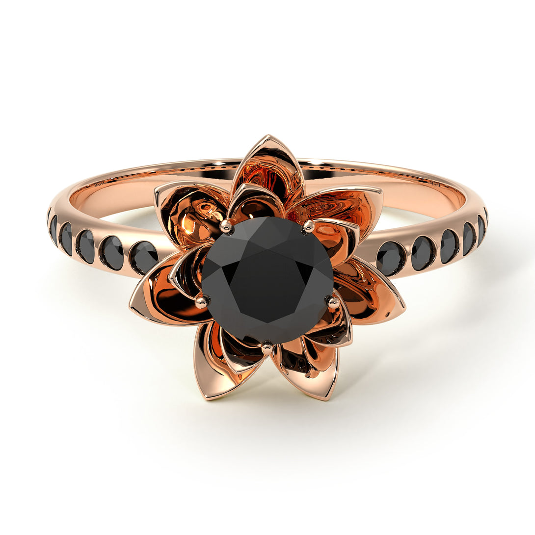 Lotus Flower Black Diamond ring - Lotus no. 17