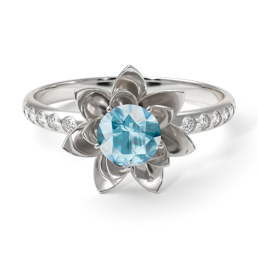 Lotus Flower Aquamarine ring - Lotus no. 403