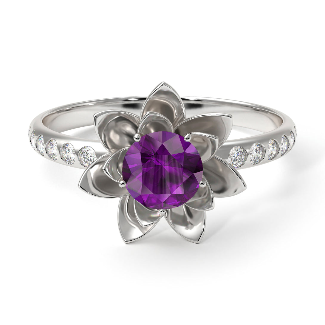 Lotus Flower Amethyst ring - Lotus no. 303