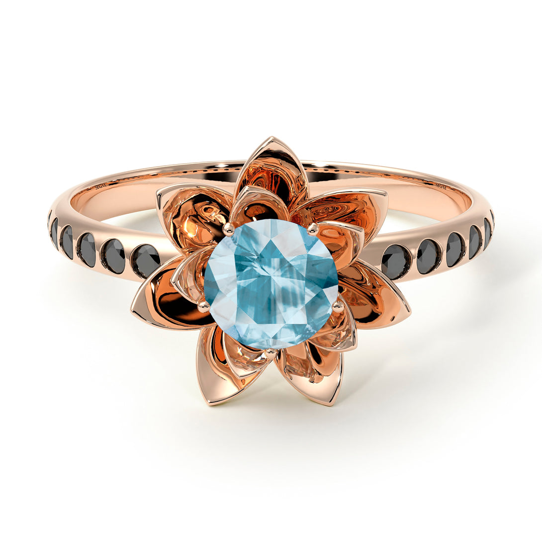 Lotus Flower Aquamarine ring - Lotus no. 405