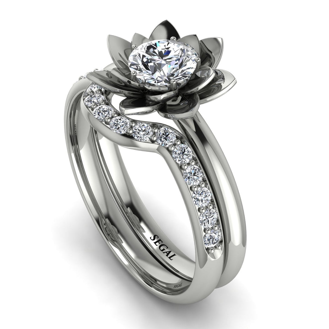 Custom Lotus Solitaire diamond Bridal Set - Lotus no. 30