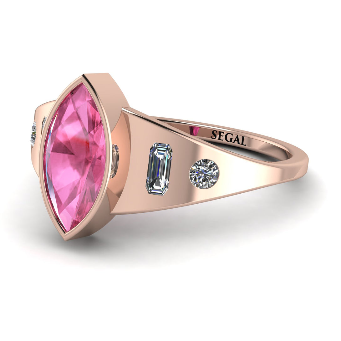 Marquise Bezel Pink Moissanite Ring - Juliana No. 802