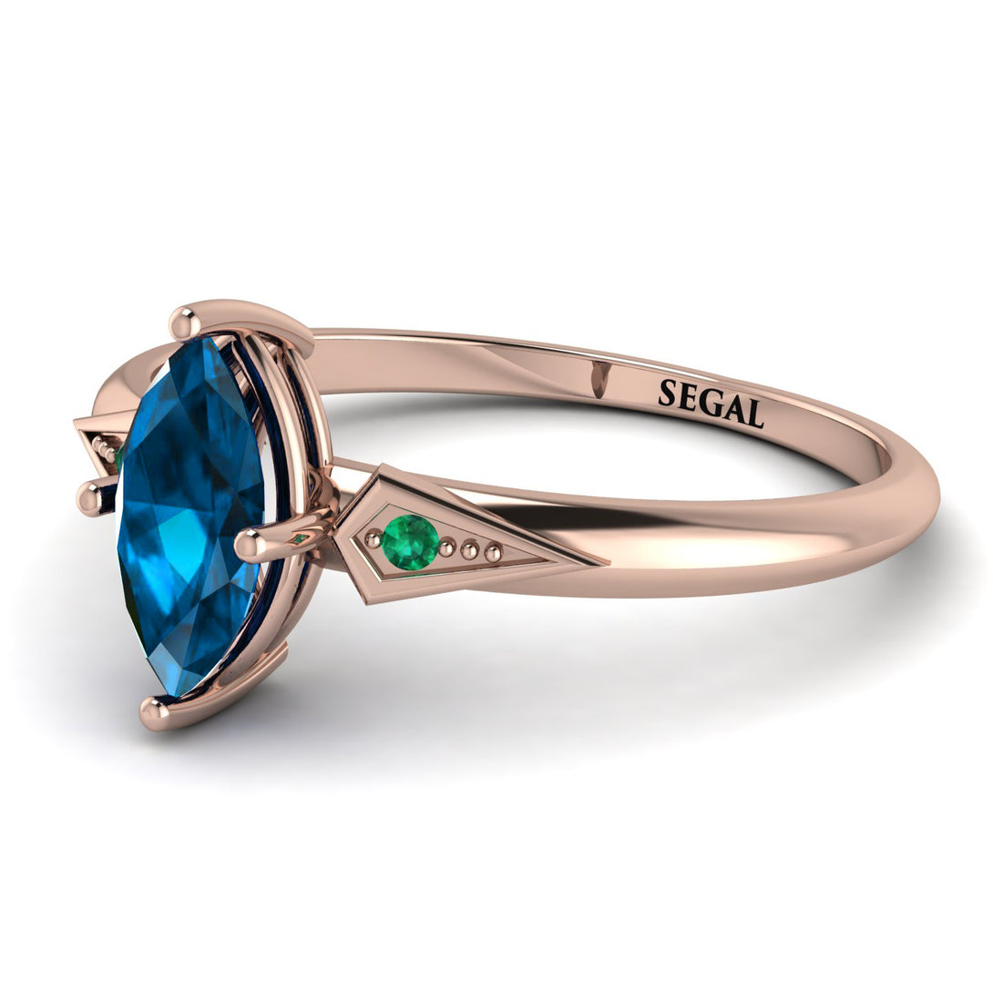 Marquise Blue Topaz Geometrical Engagement Ring - Reese No. 505