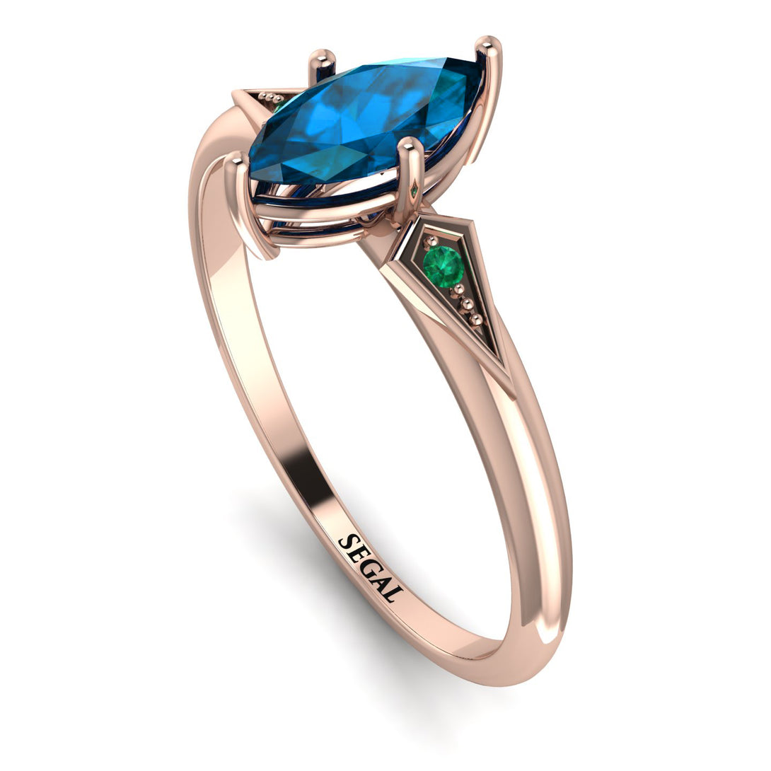 Marquise Blue Topaz Geometrical Engagement Ring - Reese No. 505