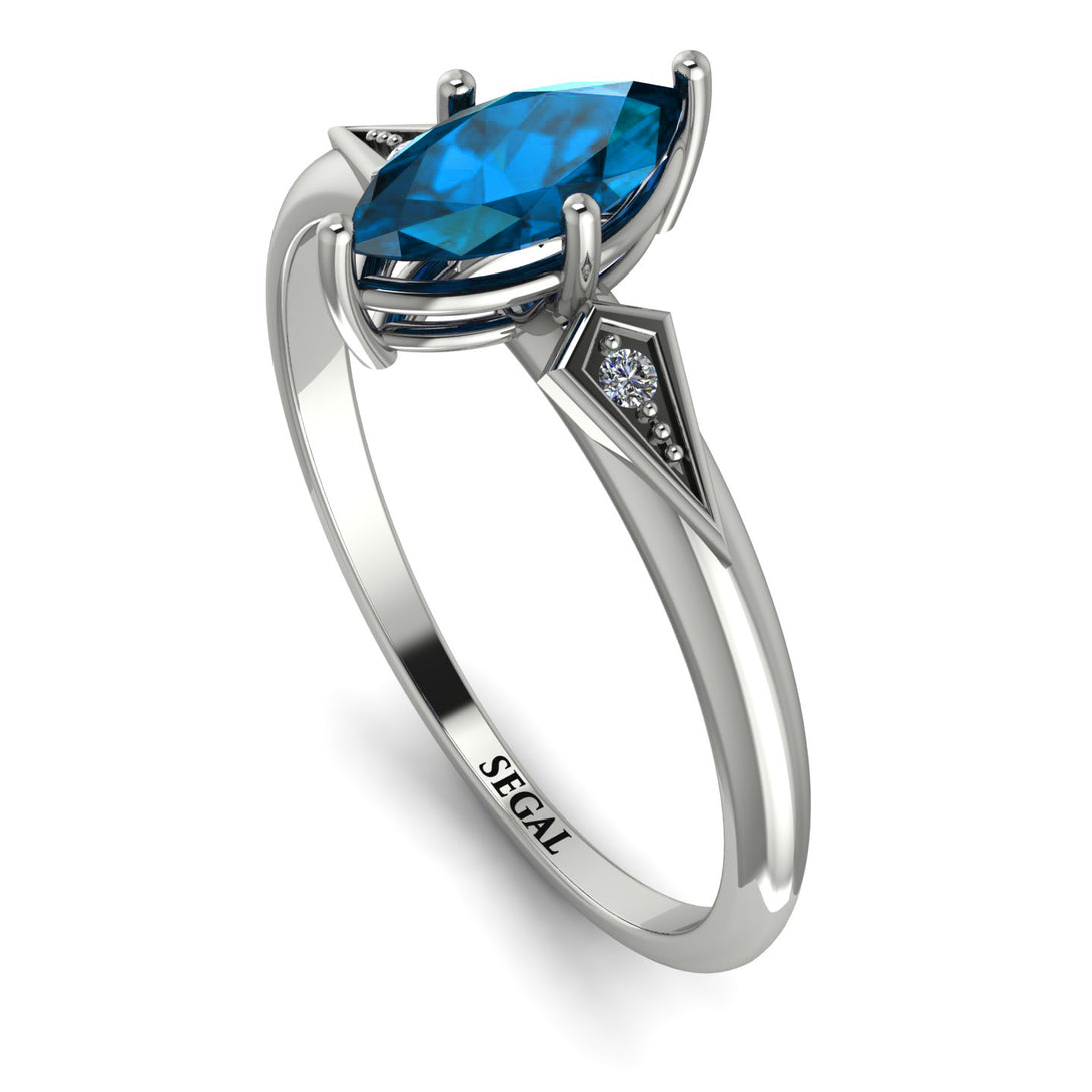 Marquise Blue Topaz Geometrical Engagement Ring - Reese No. 503