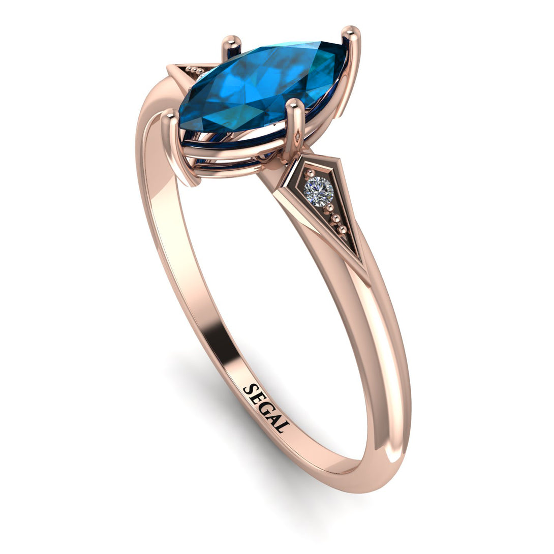 Marquise Blue Topaz Geometrical Engagement Ring - Reese No. 502