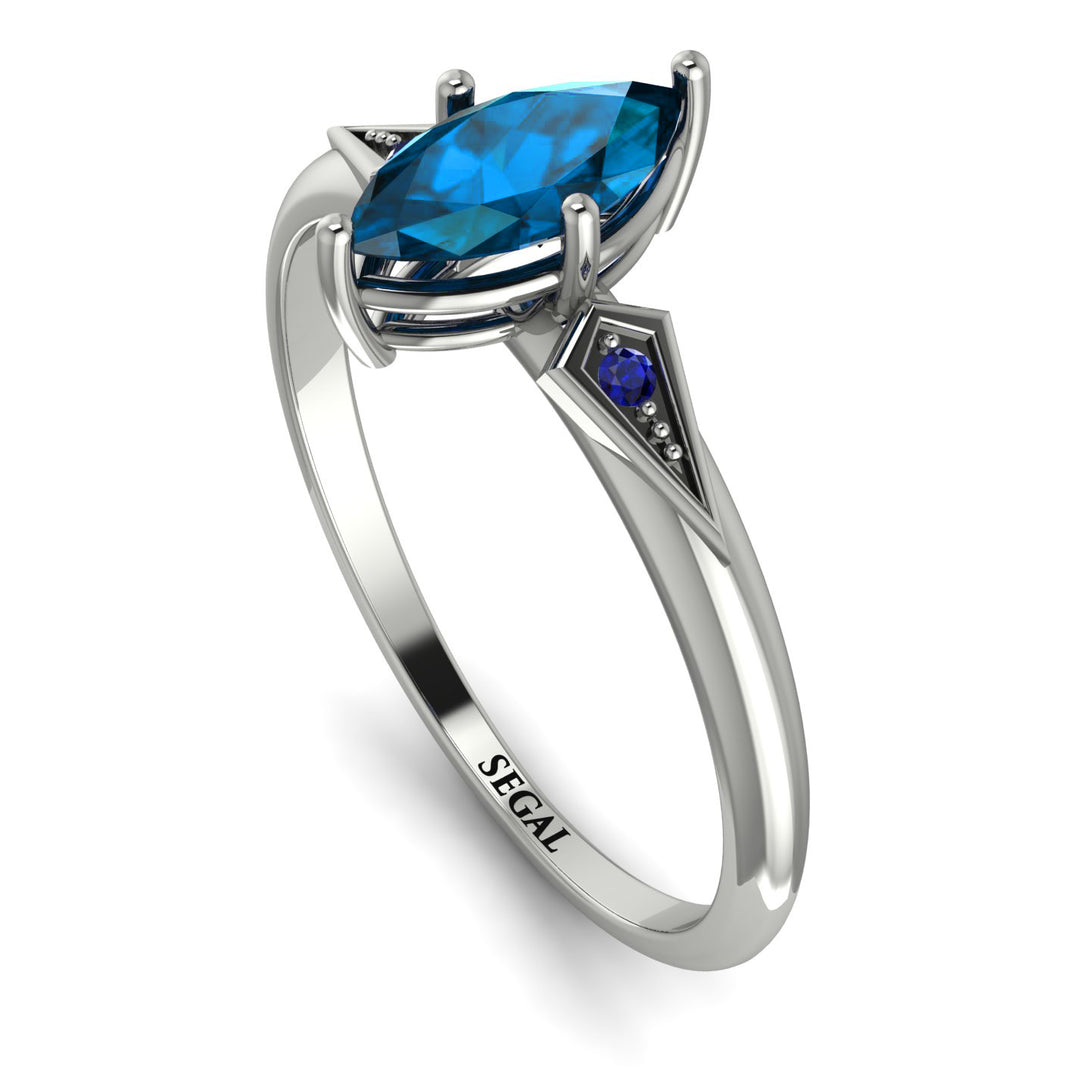 Marquise Blue Topaz Geometrical Engagement Ring - Reese No. 515