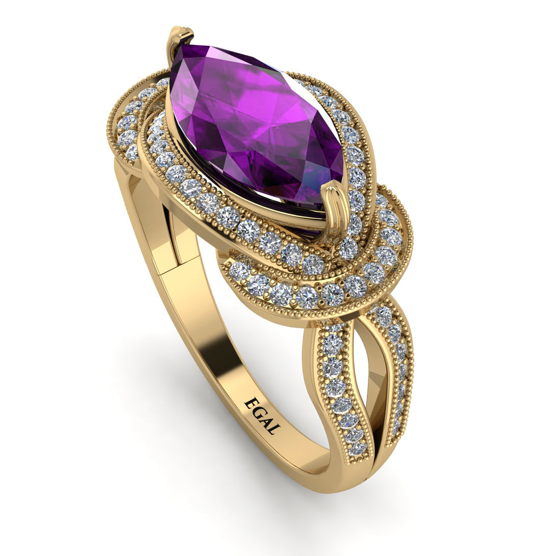 Milgrain Marquise Amethyst Engagement Ring - Marley No. 301