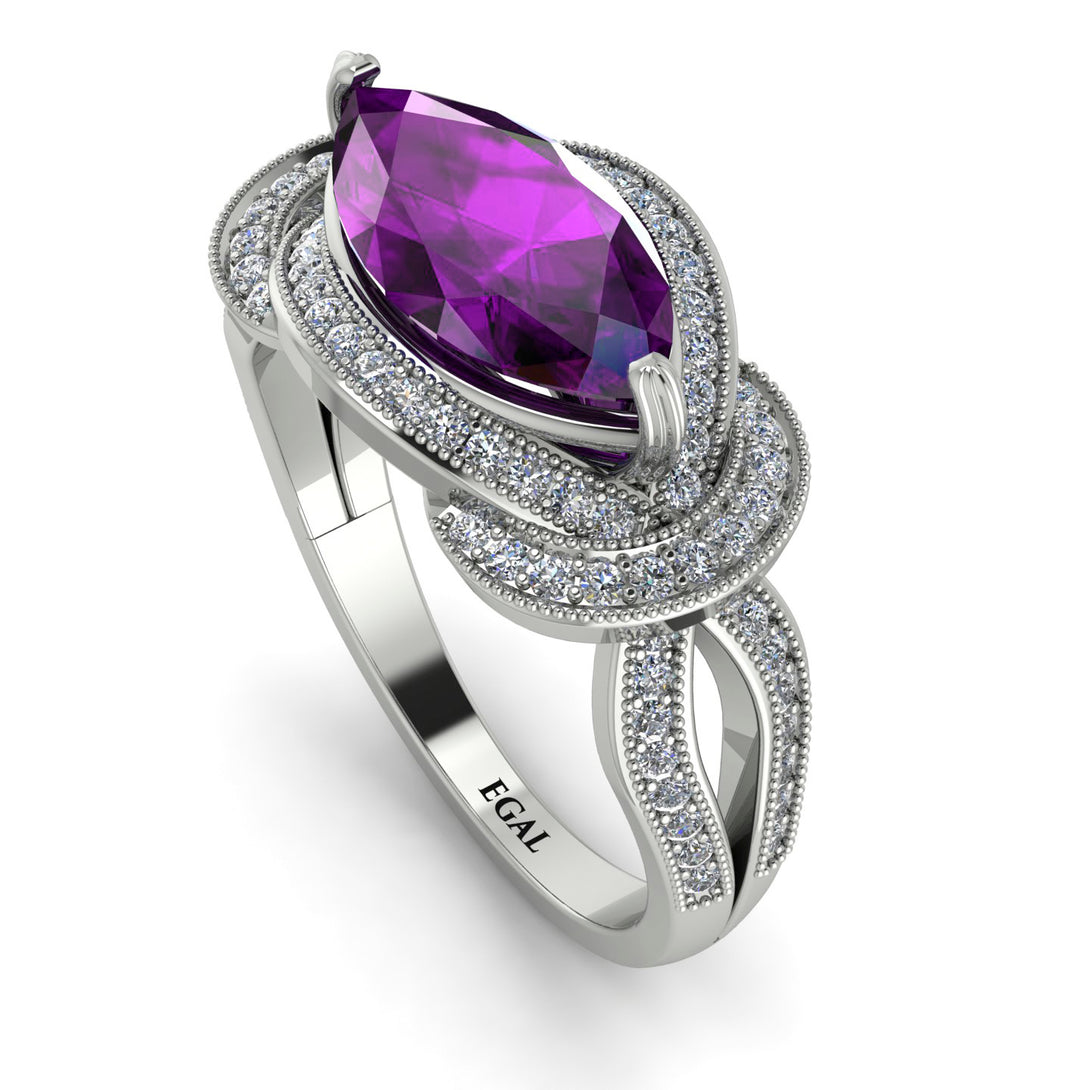 Milgrain Marquise Amethyst Engagement Ring - Marley No. 303